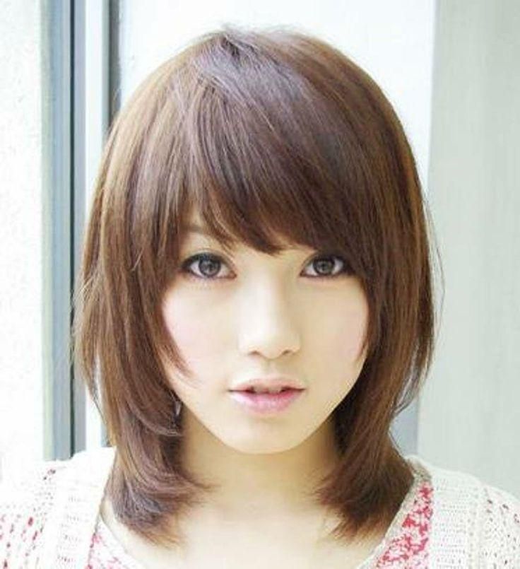Women Hair With Medium Short Cut And Bangs In Brown Color Intended For Cute Asian Haircuts For Girls (View 14 of 15)