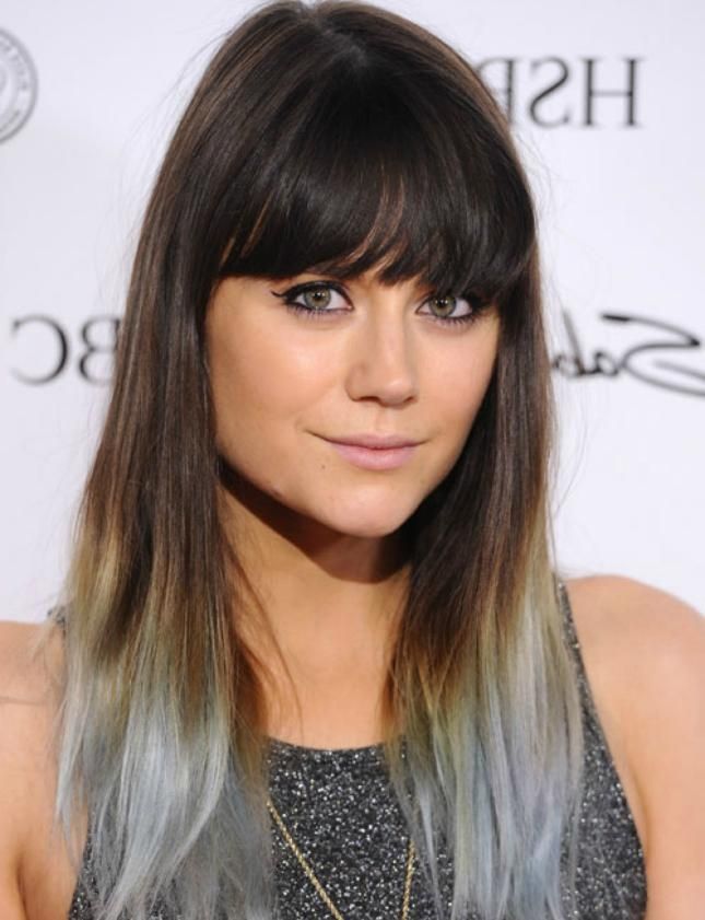 2017 Full Fringe Long Hairstyles For Cute Full Fringe Long Hairstyles With Purple Grey Highlights (View 15 of 20)