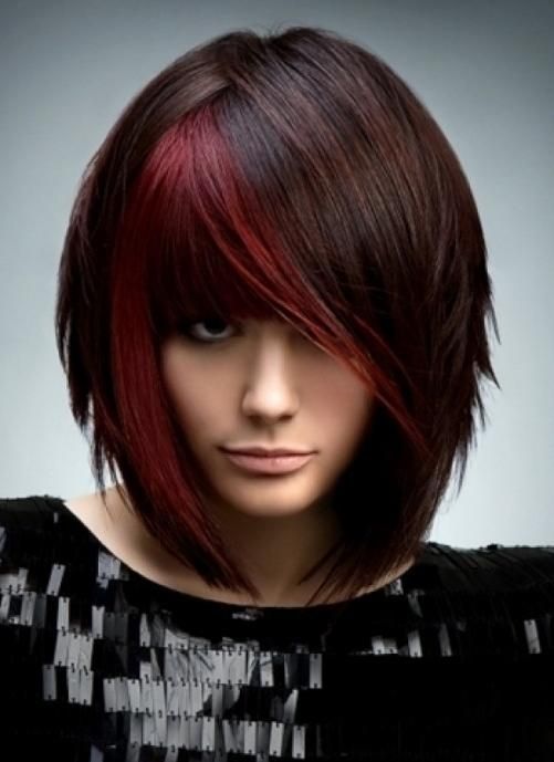 Brunette With Red Highlights – Short Straight Bob Haircut With Red Throughout Short Hairstyles With Red Highlights (View 4 of 20)