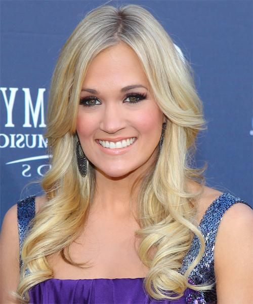 Latest Carrie Underwood Long Hairstyles Intended For Carrie Underwood Long Wavy Formal Hairstyle – Light Blonde Hair Color (View 8 of 15)