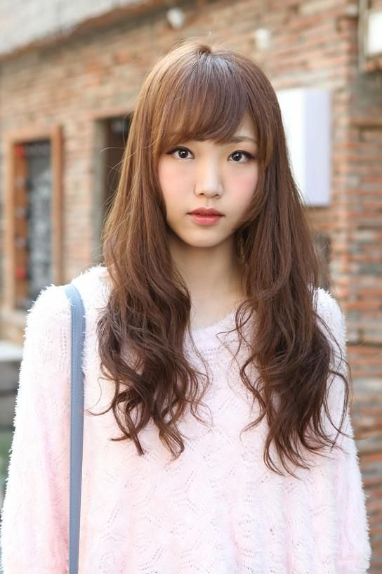 Cute Korean Hairstyle For Girls: Long Brown Hair With Bangs Within Asian Hairstyles With Bangs (View 4 of 20)