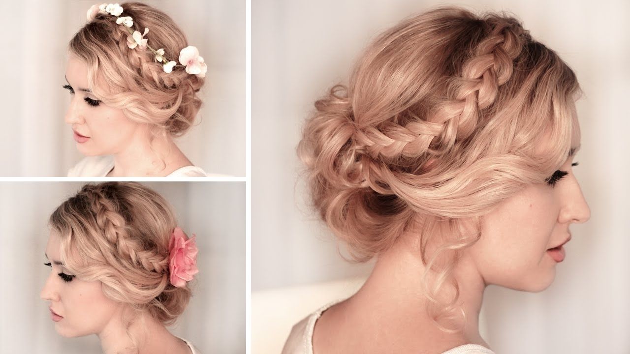 Braided Updo Hairstyle For Christmas Holidays, New Year Party In Wedding Updos For Medium Length Hair (View 4 of 15)