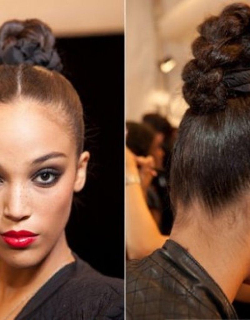 Bun Hairstyle Black Women Black Updo Hairstyles With Bangs Women Pertaining To Black Hair Updo Hairstyles With Bangs (View 13 of 15)