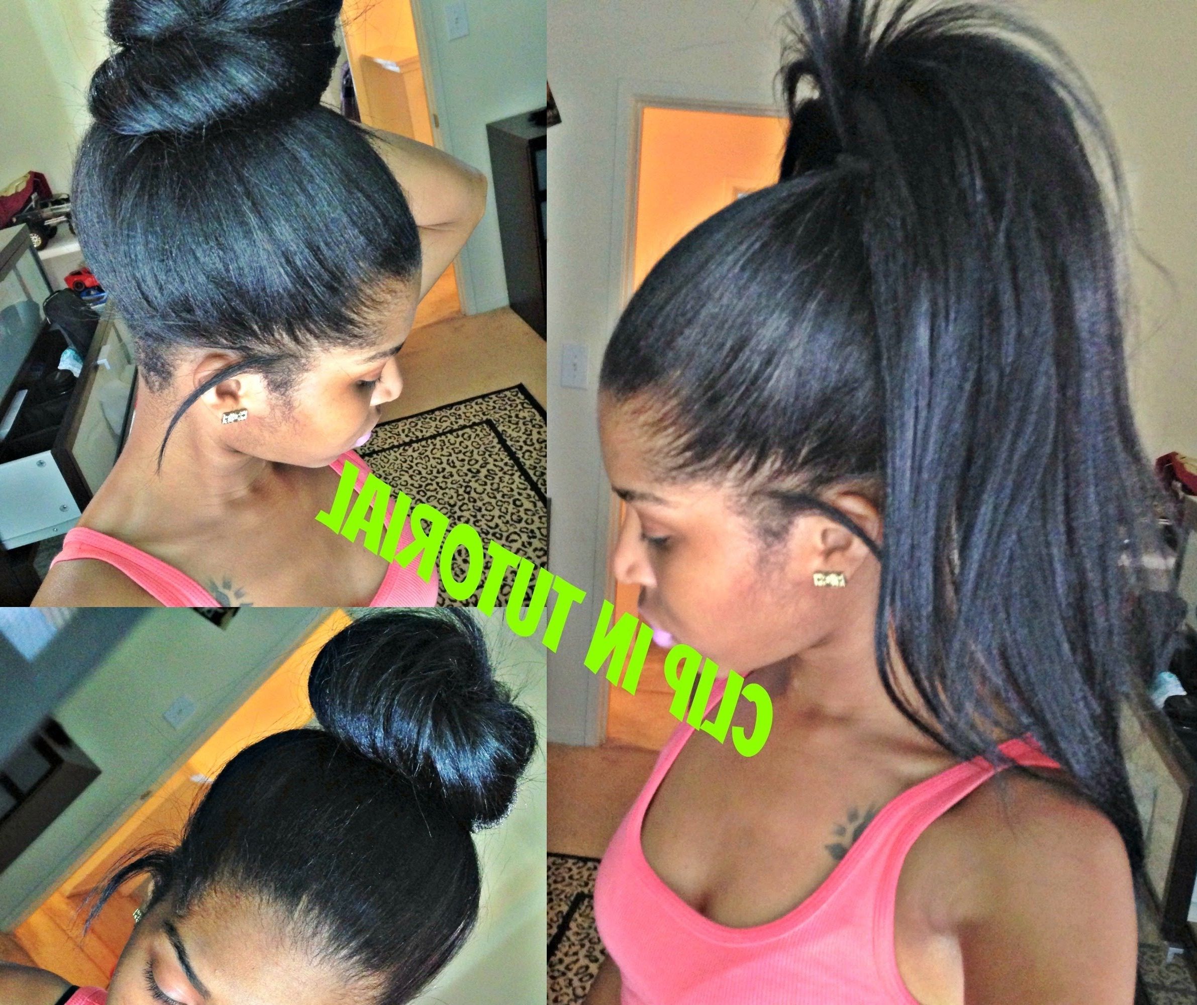 ✂high Ponytail And Bun With Clip Ins ( No Lumps!!) – Youtube Within Black Ponytail Updo Hairstyles (View 9 of 15)