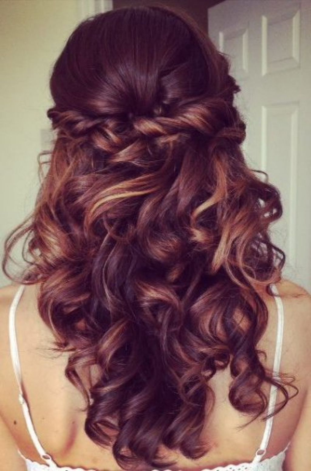 Elegant Curly Half Updo Prom Hairstyle With Bouncy Long Curls Throughout Elegant Half Updo Hairstyles (View 1 of 15)