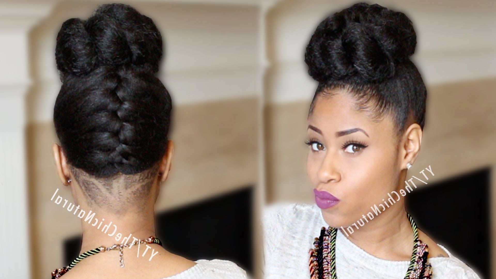Fab French Braided Bun Updo [on Natural Hair] – Youtube Pertaining To Black Natural Updo Hairstyles (View 13 of 15)