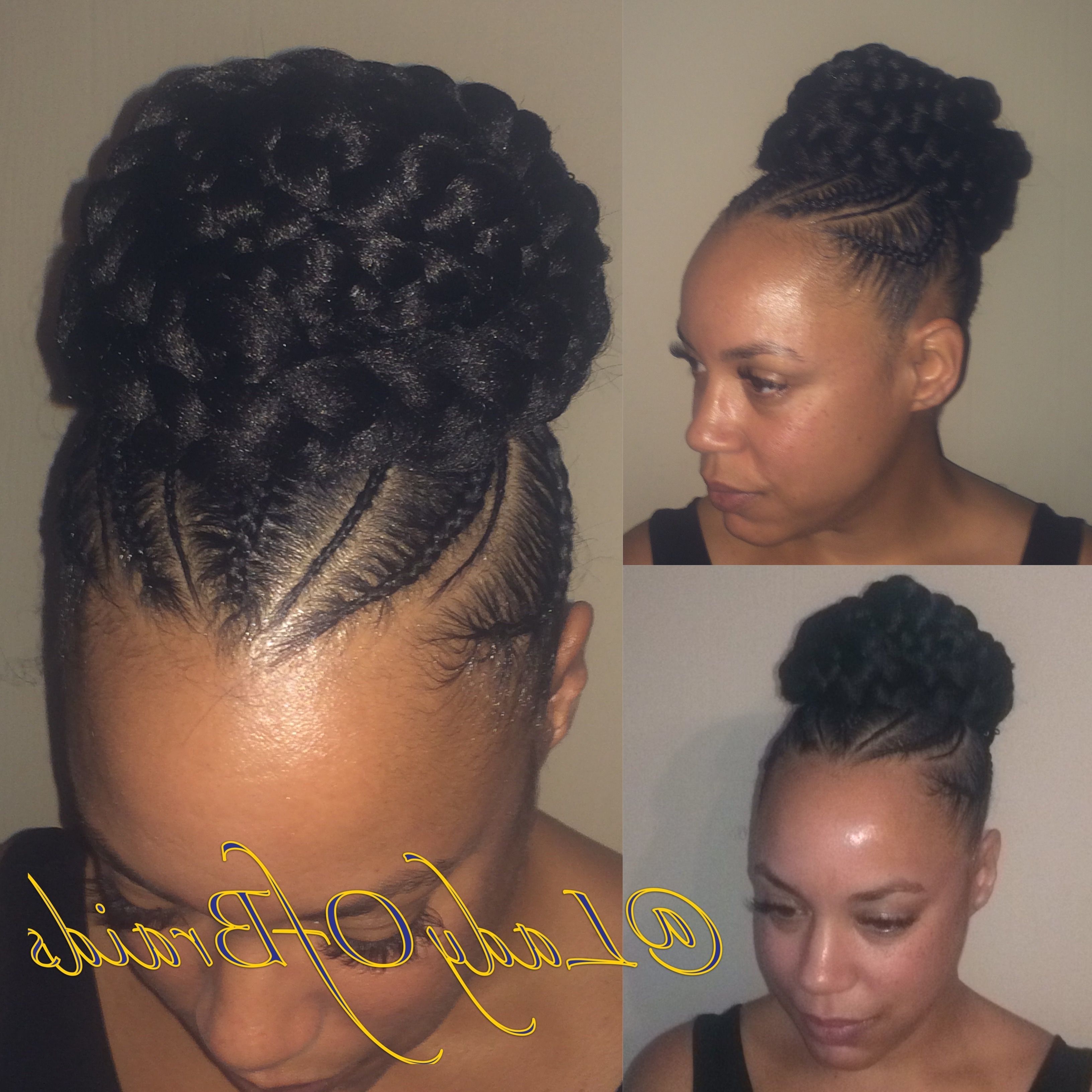 Love This Cute Goddess Braids Into A Bun Protective Hairstyle On Intended For Cornrow Updo Bun Hairstyles (View 2 of 15)