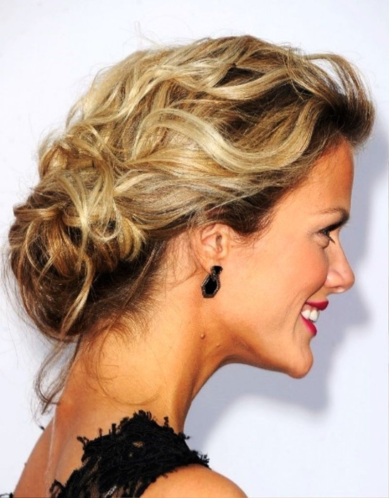 Low Curly Bun Updo 5 Messy Updo Hairstyle Idea39s For Medium Intended For Loose Updo Hairstyles For Medium Length Hair (View 10 of 15)