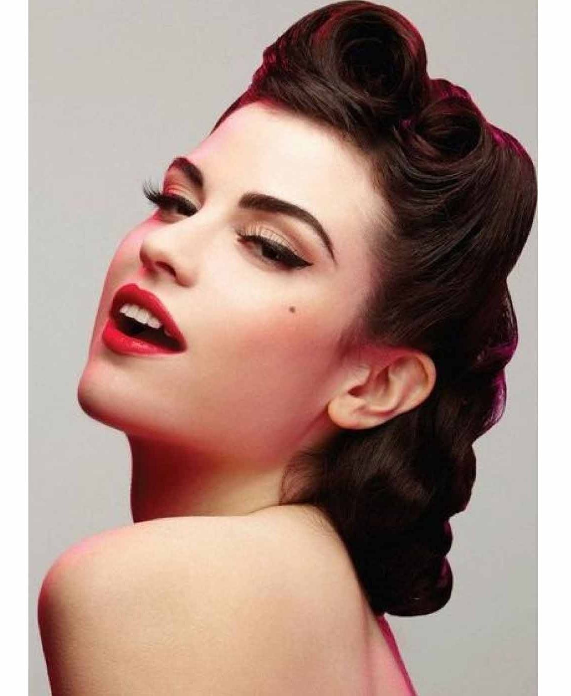 Pin Up Updo Hairstyles For Lon Hair Popular Idea Vintage Long Stock Intended For 50s Updo Hairstyles For Long Hair (View 4 of 15)