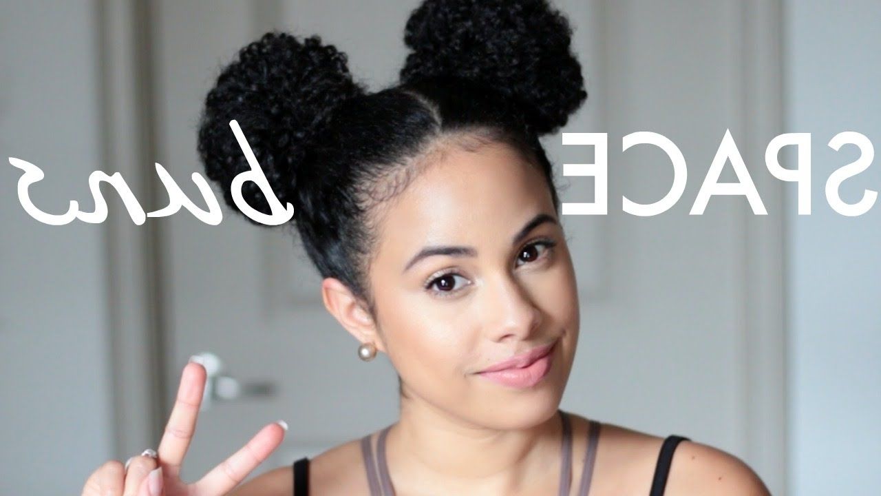 Space Buns On Natural Curly Hair – Youtube Intended For Black Curly Hair Updo Hairstyles (View 12 of 15)