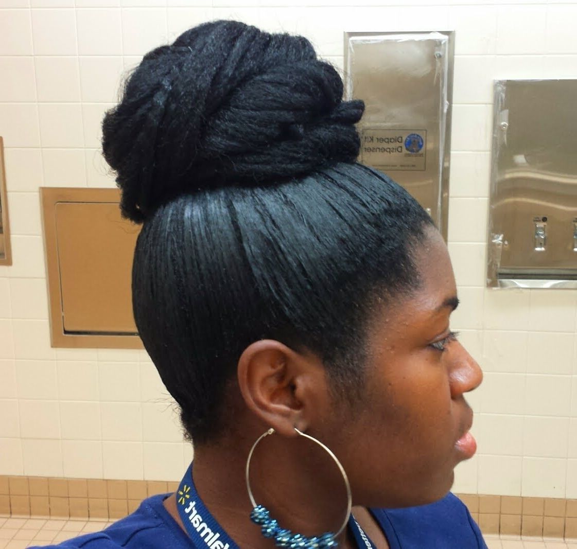 Top Knot Bun Using Marley Braid Hair | Relaxed Hair – Youtube Pertaining To Updo Hairstyles For Permed Hair (View 15 of 15)