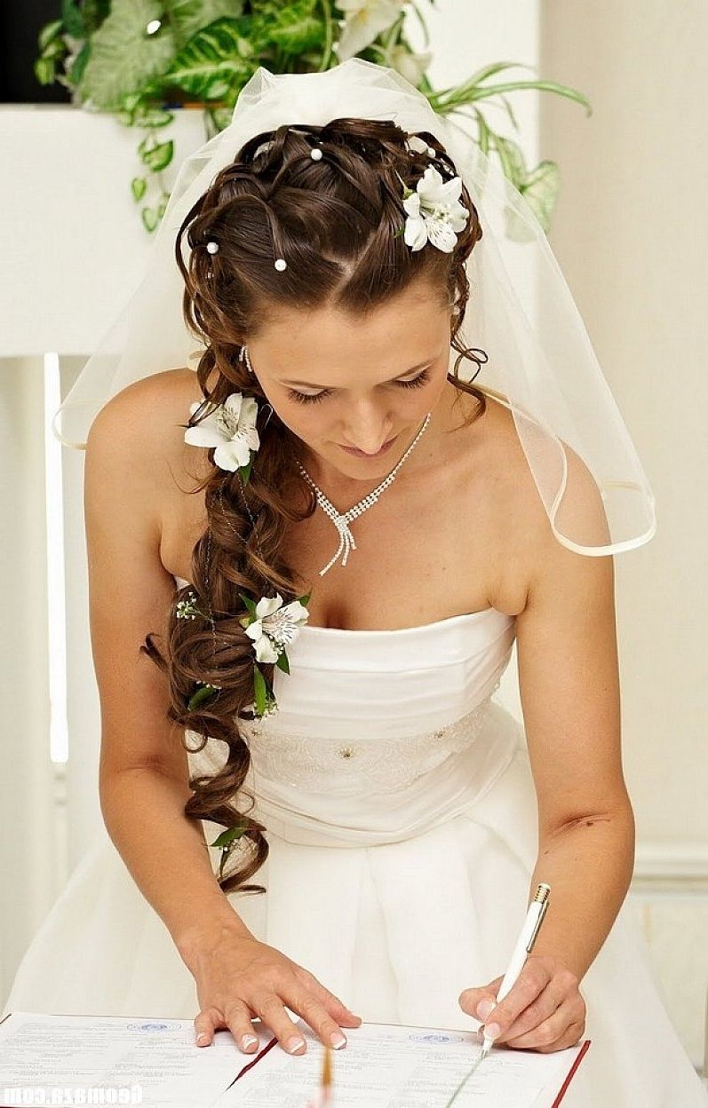 Famous Wedding Hairstyles For Long Hair With Veil Pertaining To Wedding Hairstyles Ideas: Curly Elegant Half Up With Flowers And (View 11 of 15)