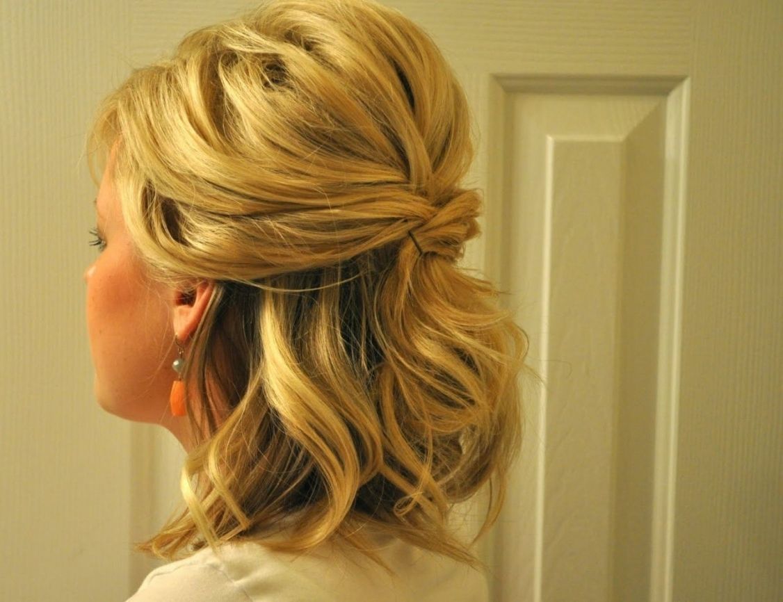 Half Up Wedding Hairstyles Medium Length Hair New Curly Half Updo Inside Newest Down Wedding Hairstyles For Shoulder Length Hair (View 7 of 15)