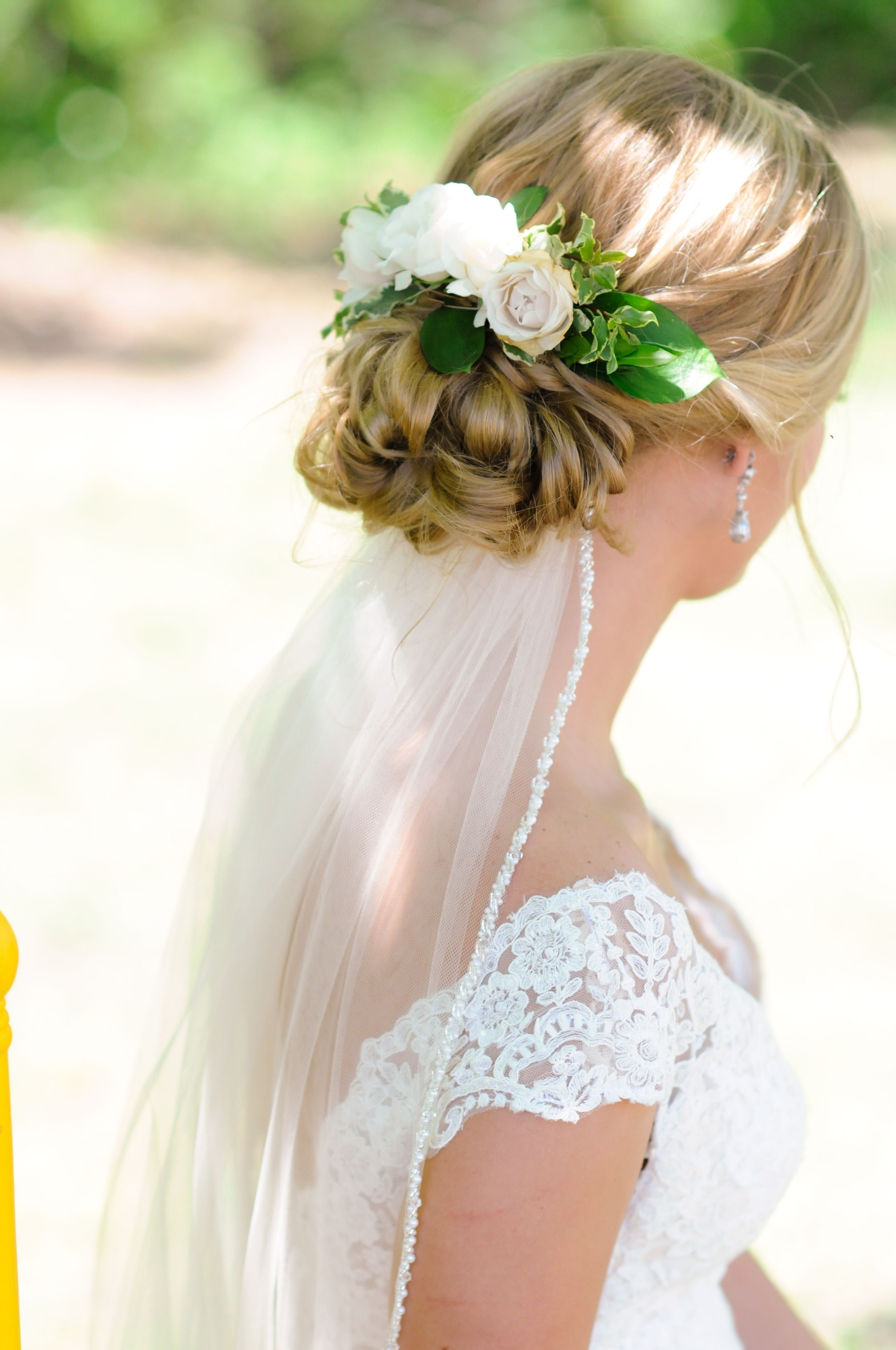 Most Current Wedding Hairstyles With Veil Underneath Within Wedding Updo With Flowers (View 4 of 15)