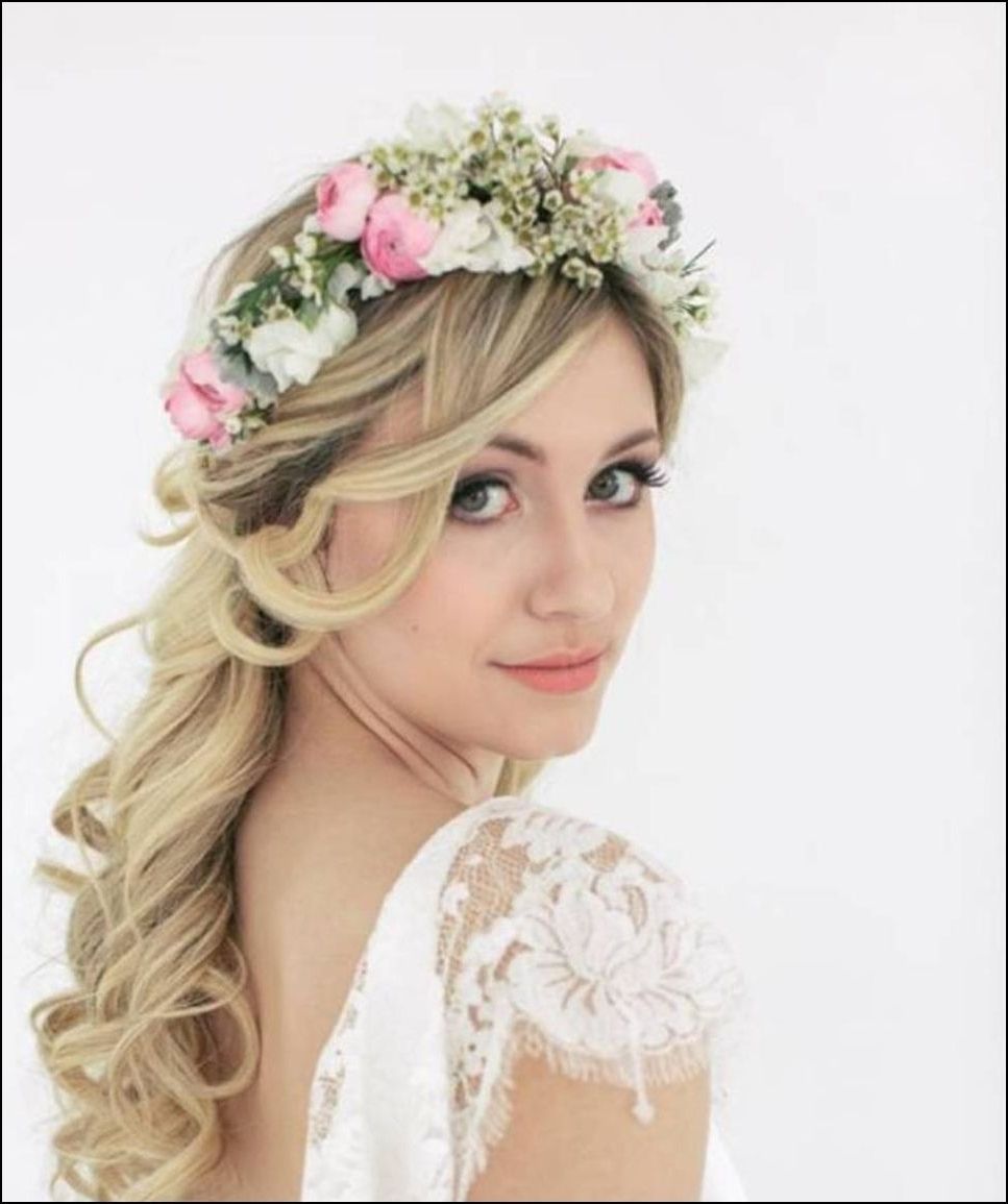 Side Ponytail Wedding Hairstyle With Flowered Headband 02 – Latest Regarding Well Known Modern Wedding Hairstyles For Long Hair (View 13 of 15)