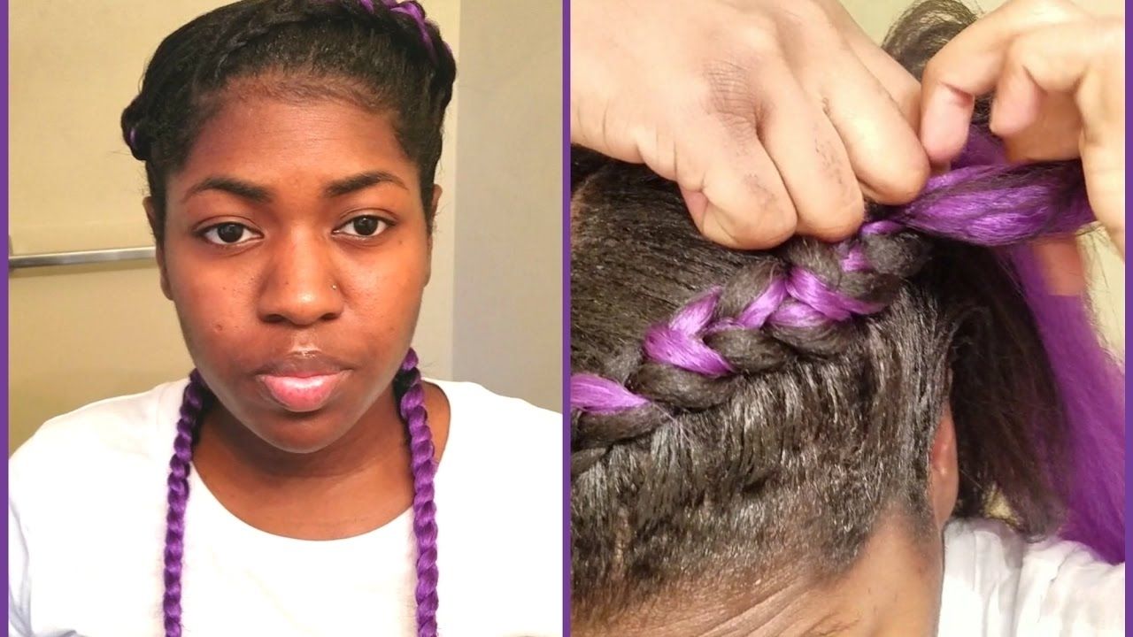 2 Purple Cornrows With Braiding Hair Extensions – Youtube With Regard To Latest Braided Extension Hairstyles (View 11 of 15)