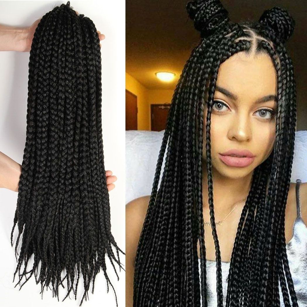 Box Braid Style 18 Inch 6 Packs Black Color Synthetic Hair Crochet Regarding Well Known Braided Hairstyles With Fake Hair (View 13 of 15)