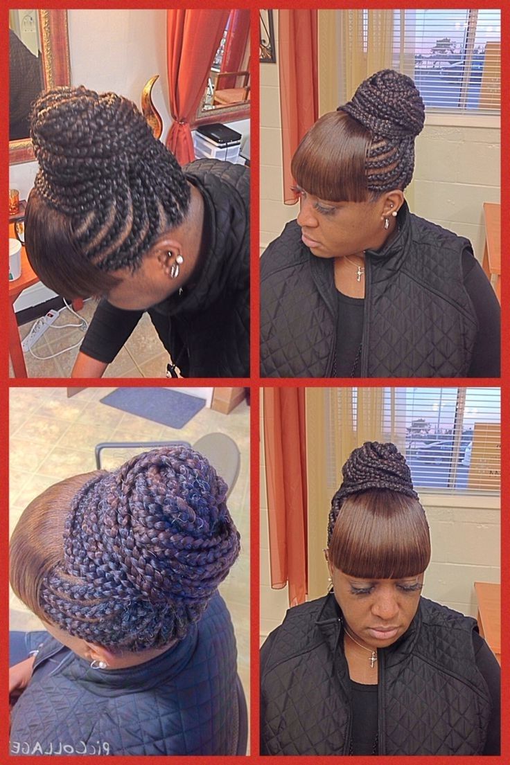 Fashionable Braided Hairstyles With Bangs Within Cornrows In A Bun With Bangs; Fabulous! (View 6 of 15)