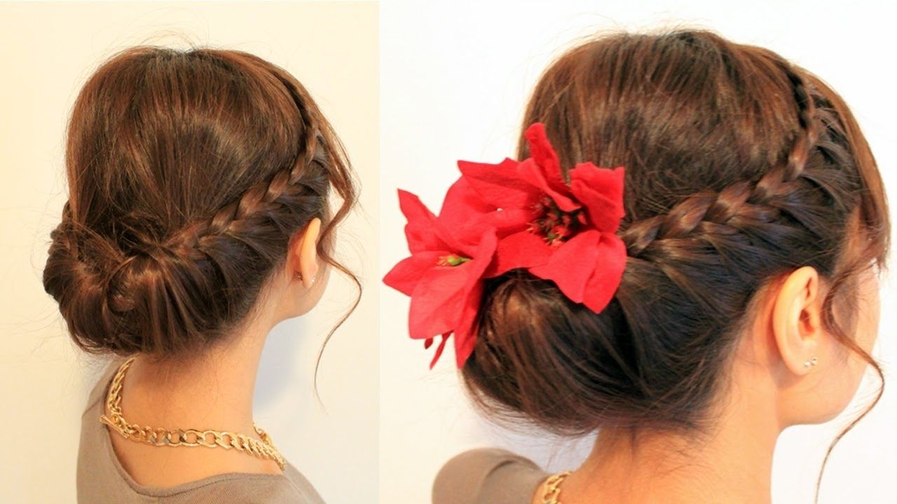 Holiday Braided Updo Hairstyle For Medium Long Hair Tutorial – Youtube With Regard To Current Braided Hairstyles For Dance Recitals (View 3 of 15)