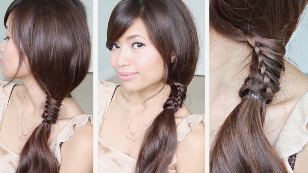 Most Current Korean Braided Hairstyles Inside Cute Korean Braid Ponytail Hairstyle For Long Hair With Side Bangs (View 5 of 15)