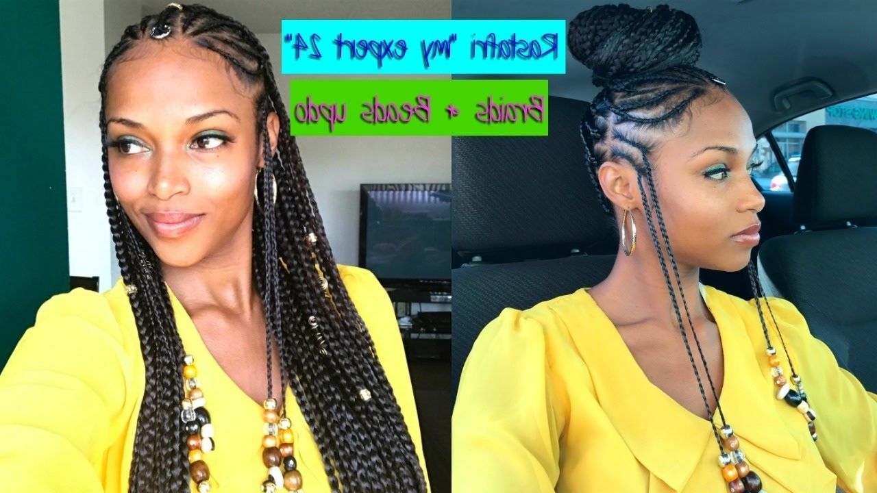 Braids & Beads Updo With "my Expert 24" Rastafri Kanekalon Hair Pertaining To Recent Cornrows Hairstyles With Beads (View 11 of 15)