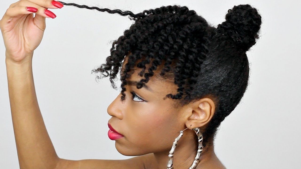 Bun With Faux Curly Bangs▻ Natural Hair – Youtube Inside Most Current Cornrows Hairstyles With Bangs (View 4 of 15)