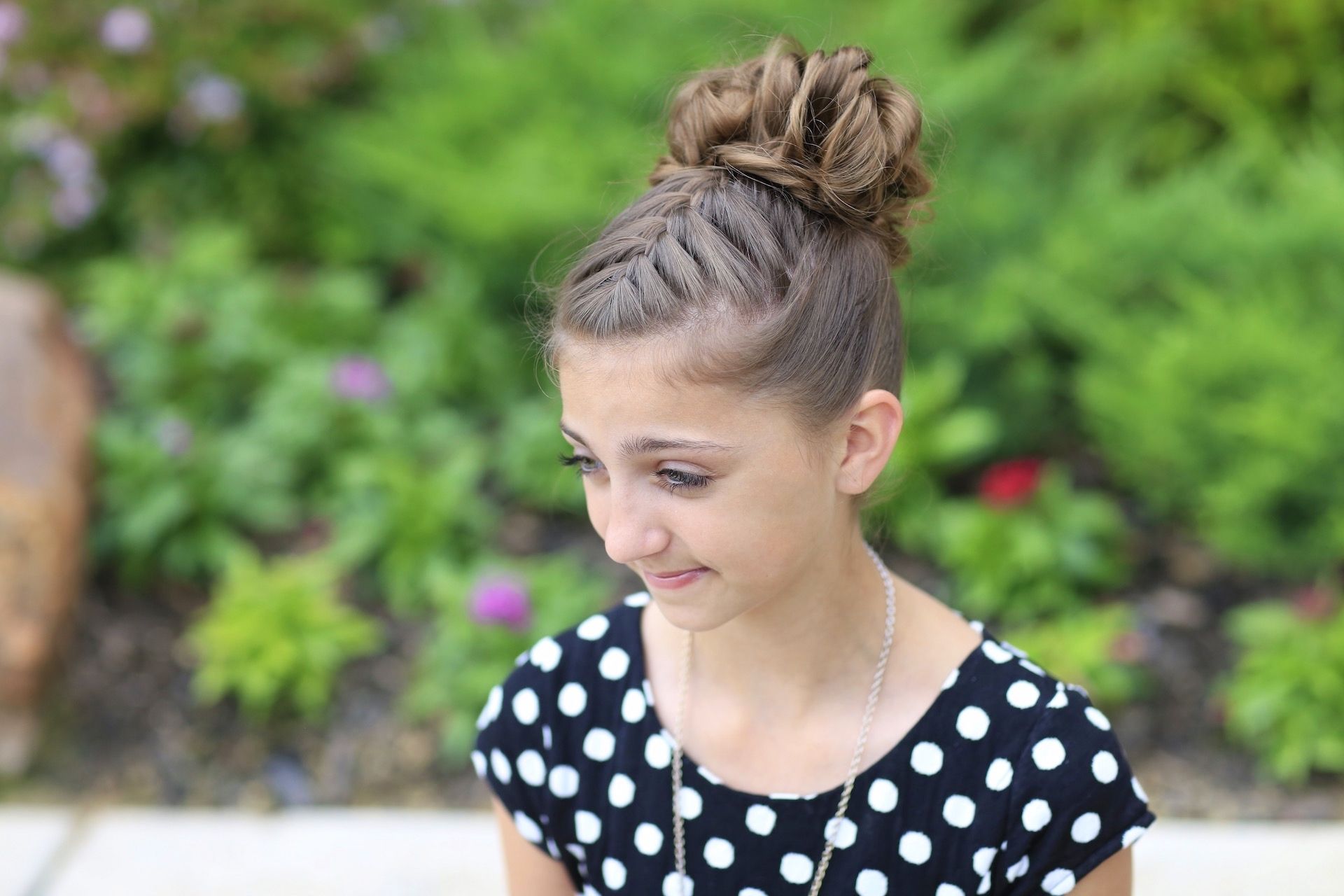 Cute Girls Hairstyles With Widely Used Messy Bun With French Braids (View 11 of 15)