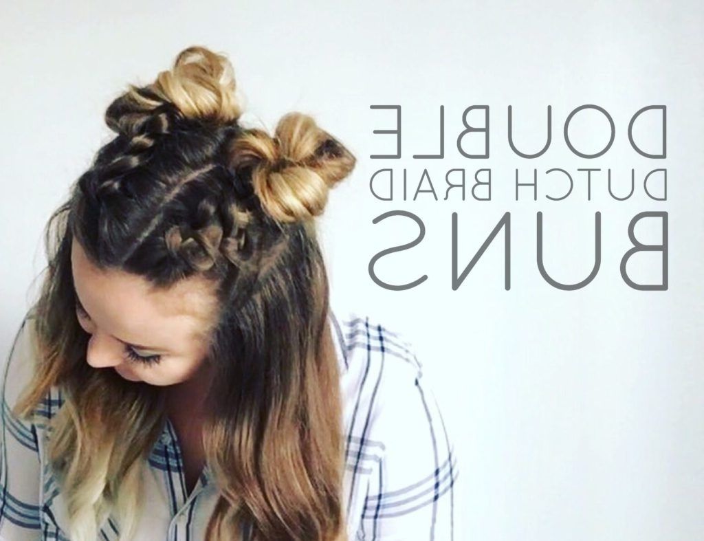 Double Dutch Braid Buns Half Up Hairstyle – Cassie Scroggins With Regard To Recent Double Braids Updo Hairstyles (View 15 of 15)