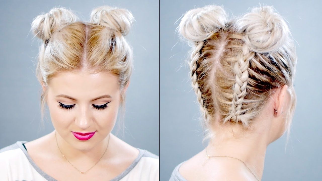 How To: Double Braided Space Buns On Short Hair (View 1 of 15)
