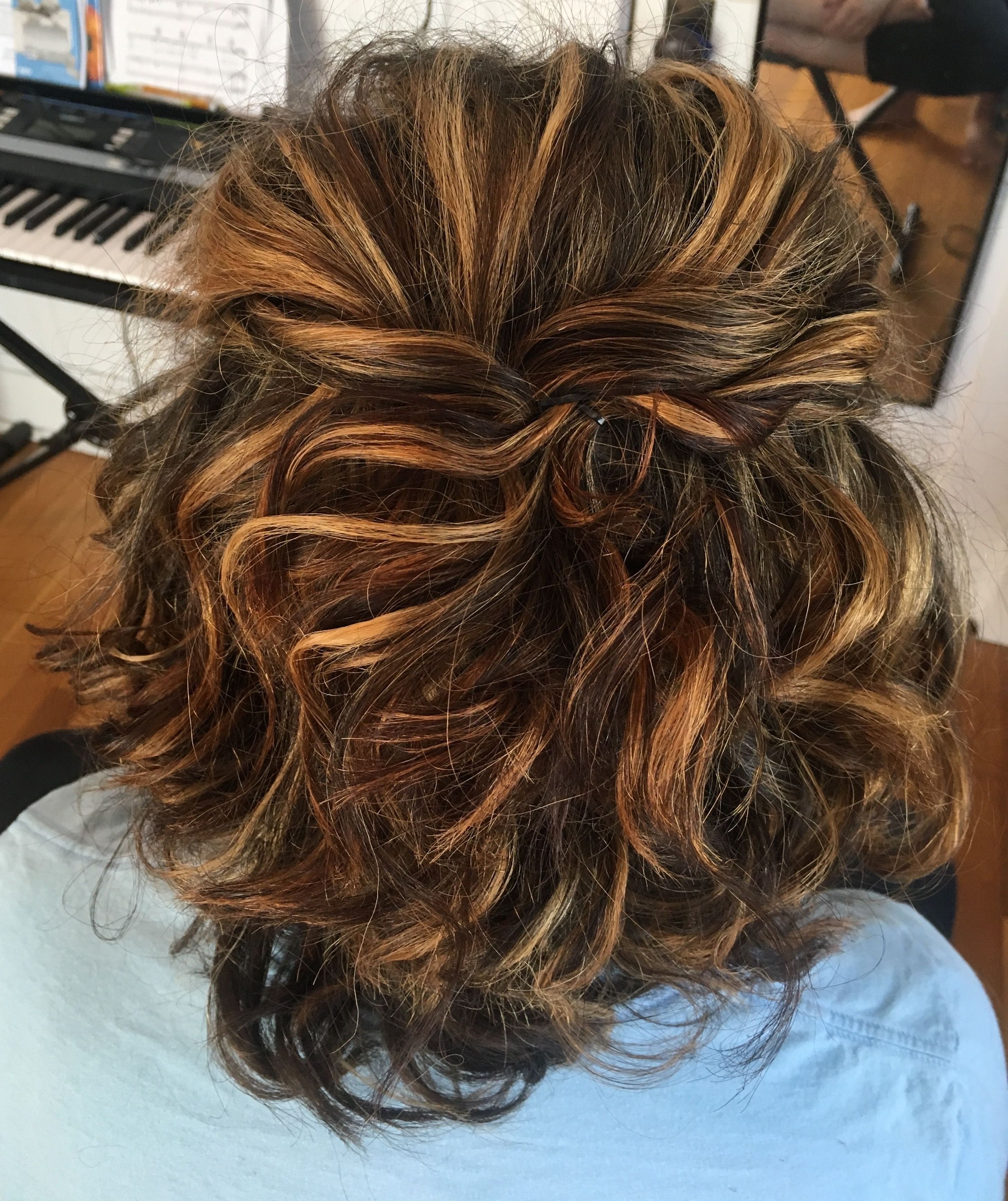 Most Recent Twisted Updo With Blonde Highlights Intended For Prom Hairstyle For Shoulder Length Hair, Half Up Half Down And Curly (View 3 of 15)