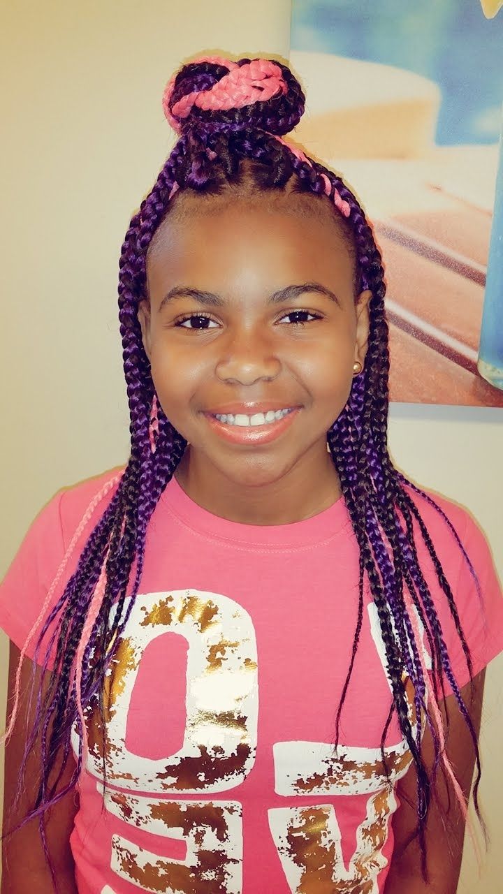 Popular Purple Highlights In Black Braids Within Easy Large Purple/pink Box Braids Style On My Daughter – Youtube (View 8 of 15)