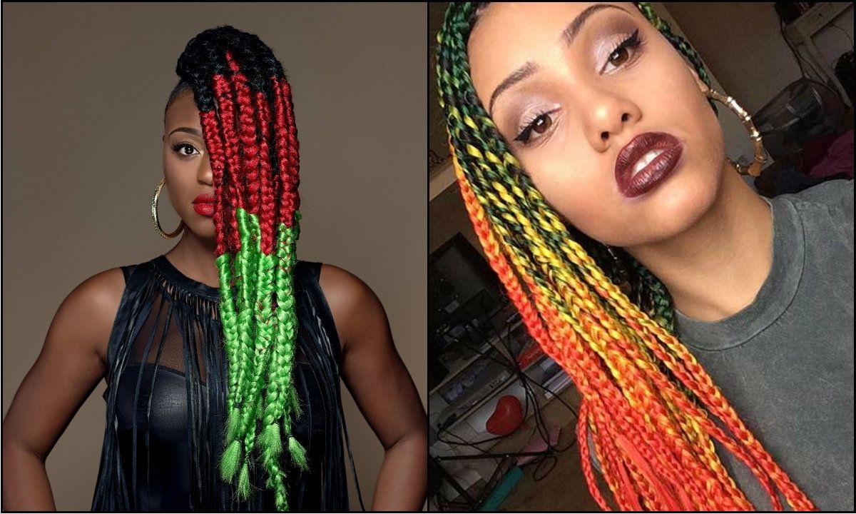 Preferred Thin Black Box Braids With Burgundy Highlights With Regard To Multi Colored Rainbow Box Braids You Will Be Impressed With (View 13 of 15)