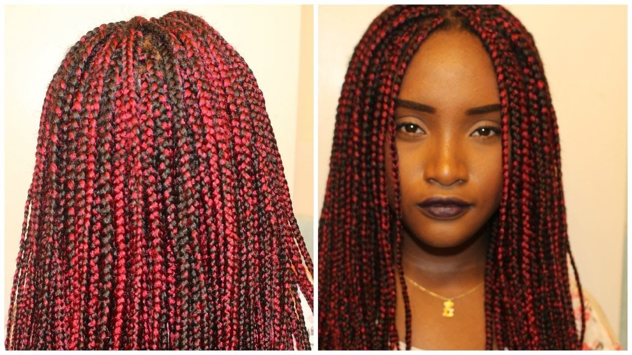 Red And Black Box Braids Quick Tutorial – Youtube With Most Up To Date Thin Black Box Braids With Burgundy Highlights (View 1 of 15)