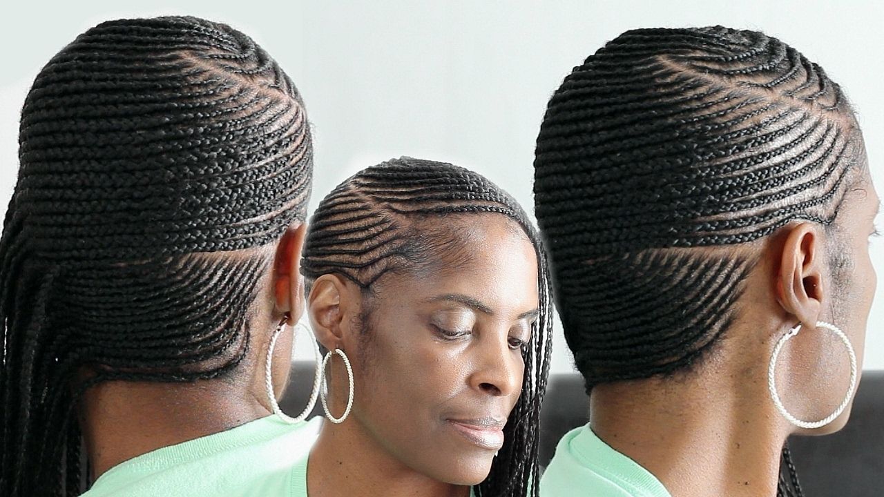 Small Feed In Side Braids▻ Cornrows On Short Natural Hair – Youtube In Most Popular Black Cornrows Hairstyles (View 4 of 15)