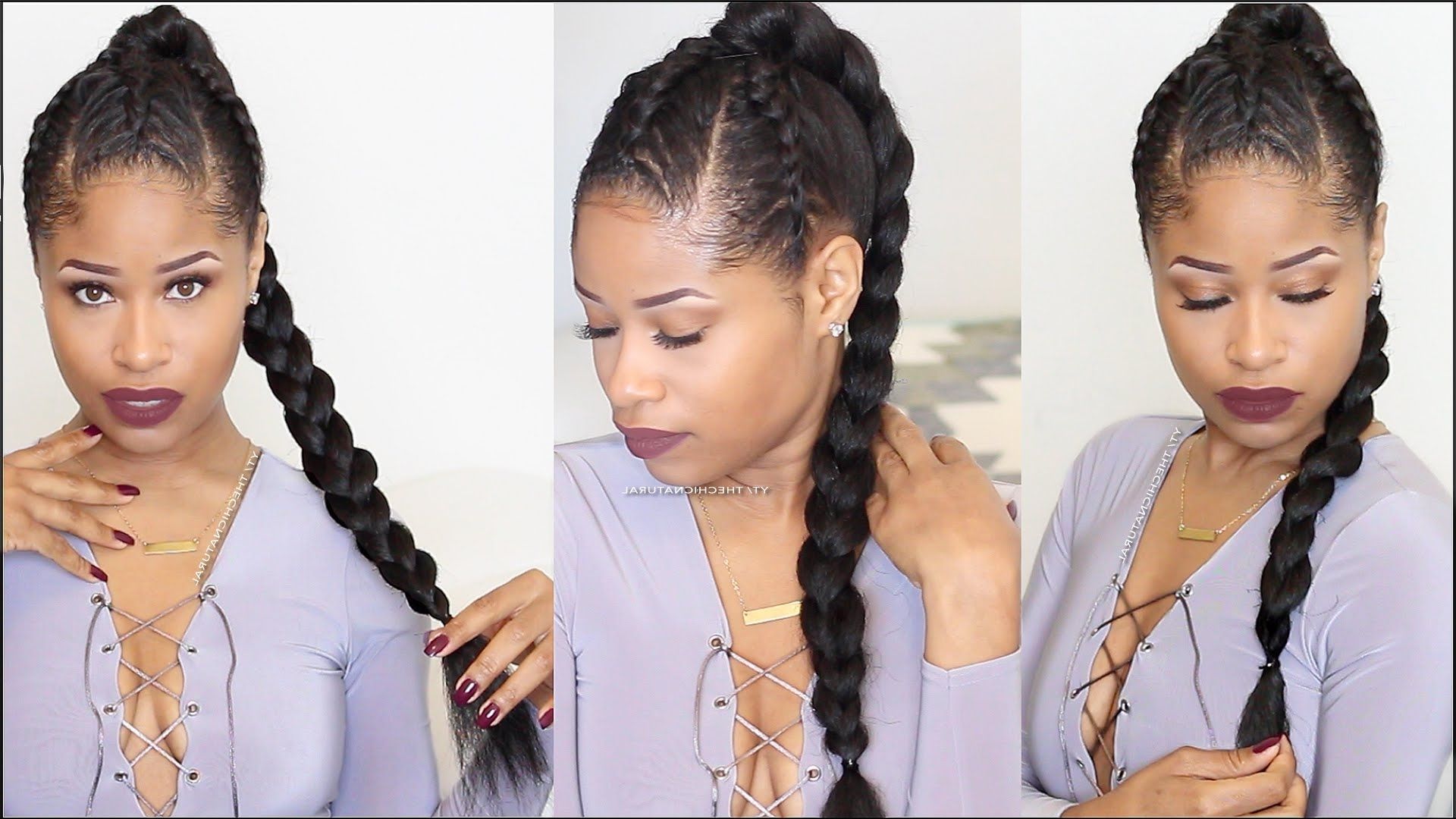 Triple Braid Warrior Plait Updo (how To) – Youtube Inside Recent Triple Braid Hairstyles (View 10 of 15)