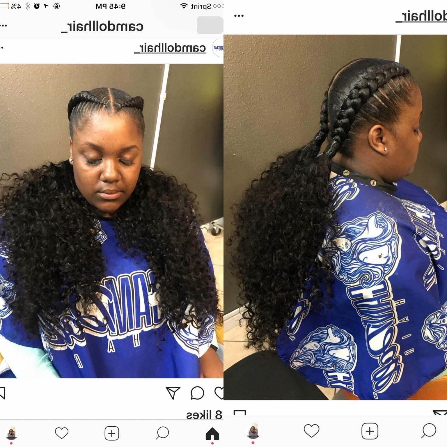 Two Feedins With Curly Ends #weave #braids #hairstyle #curly #feedin Pertaining To Fashionable Braided Hairstyles With Curly Weave (View 12 of 15)