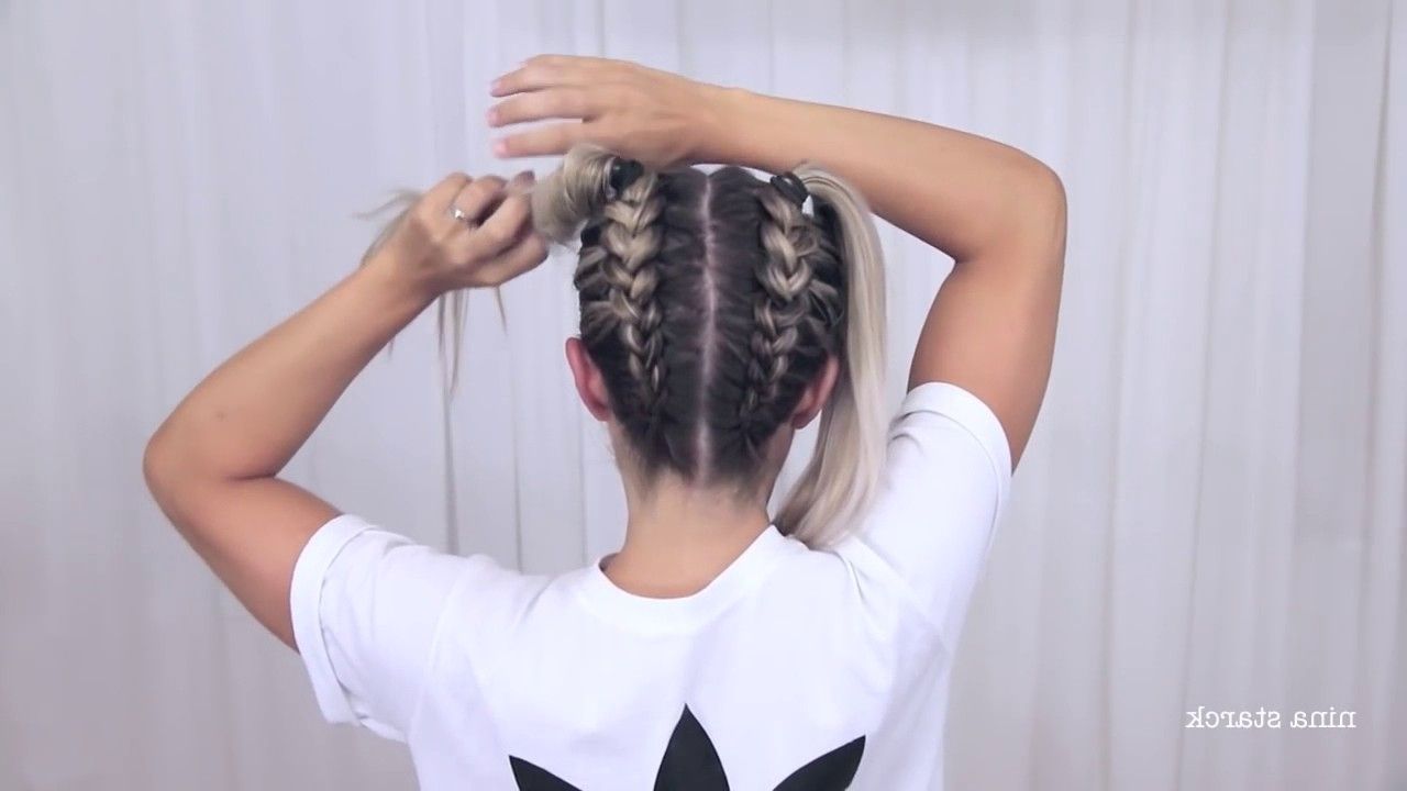 Well Known Upside Down Braids With Double Buns For Space Buns – Double Bun – Upside Down Dutch Braid Into Messy Buns (View 6 of 15)