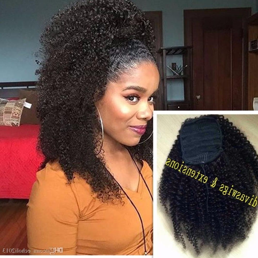 160g African American Jet Black Afro Puff 3c Kinky Curly Drawstring Throughout Latest Jet Black Pony Hairstyles With Volume (Gallery 1 of 20)
