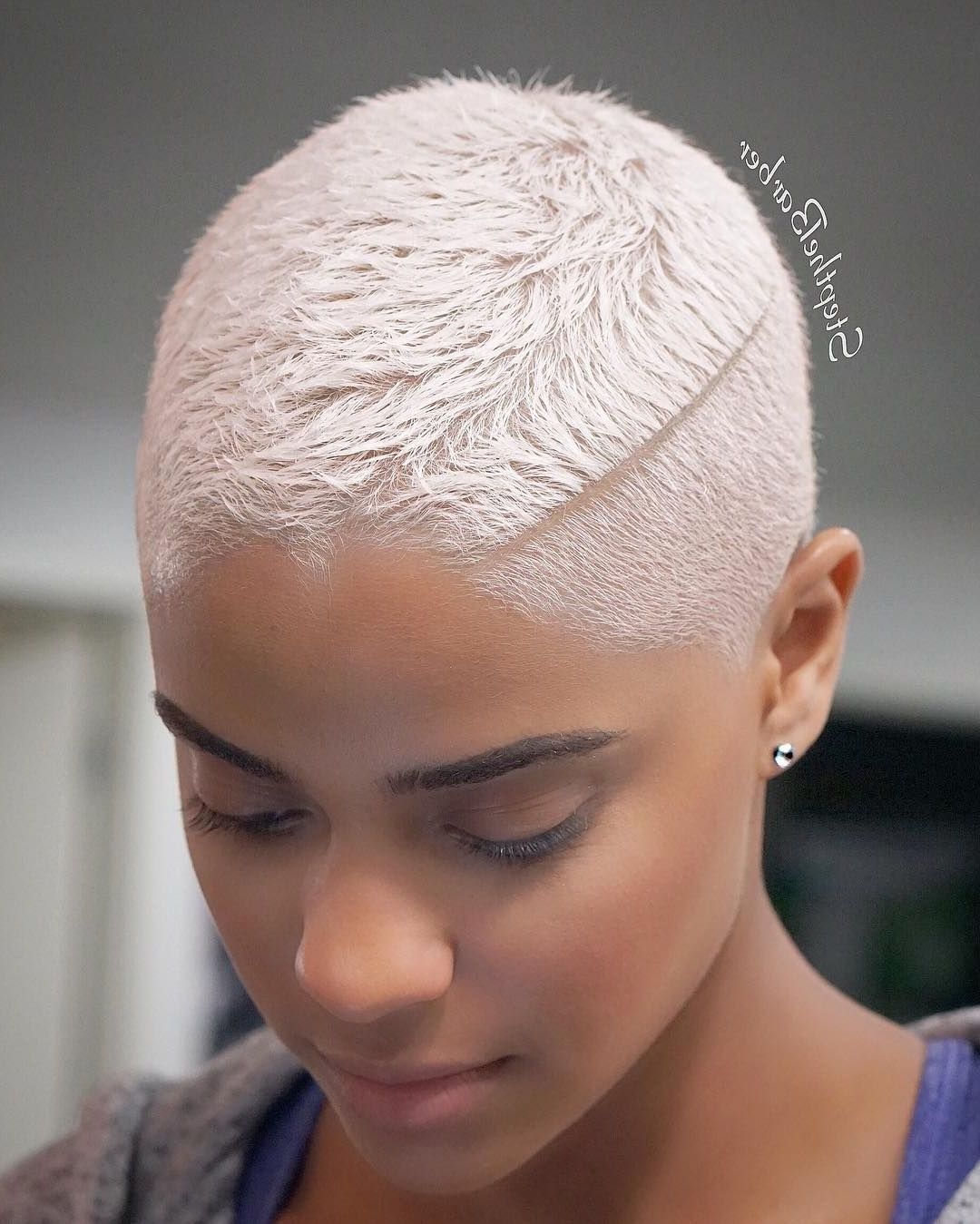 2017 Bleach Blonde Pixie Hairstyles In Platinum Blonde Hair On Black Woman. Tapered Short Haircut With A (Gallery 20 of 20)