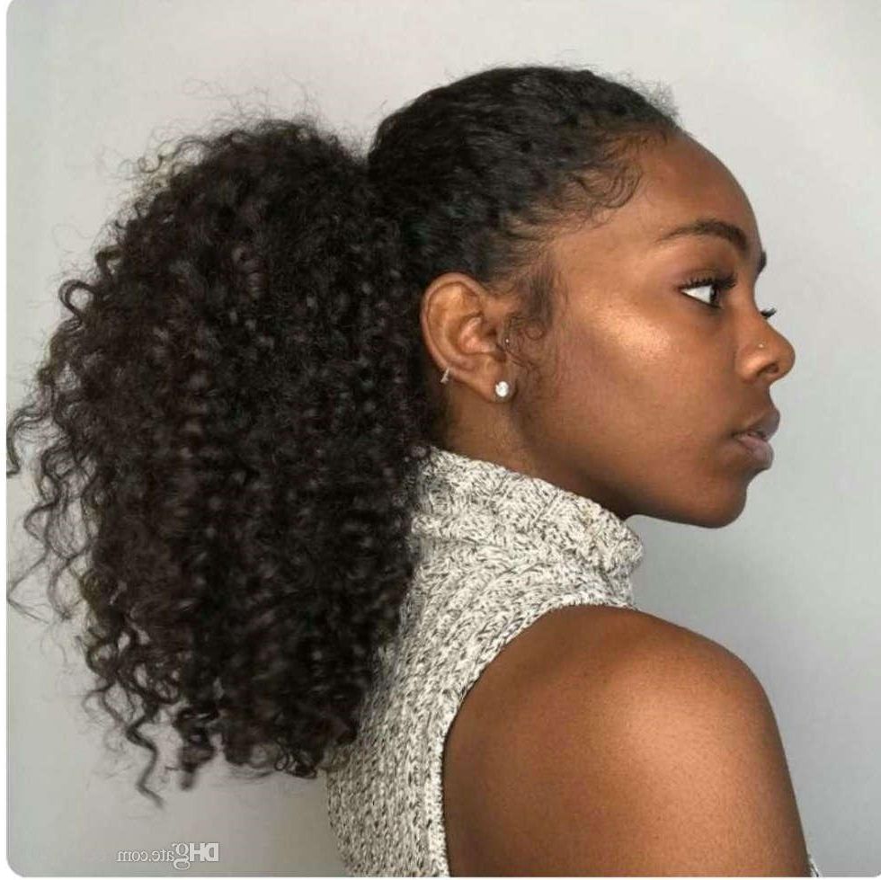 2018 New Afro Kinky Curly Ponytail Hairstyle 100 Human Hair Clip In In Well Liked Natural Curly Pony Hairstyles With Bangs (Gallery 19 of 20)