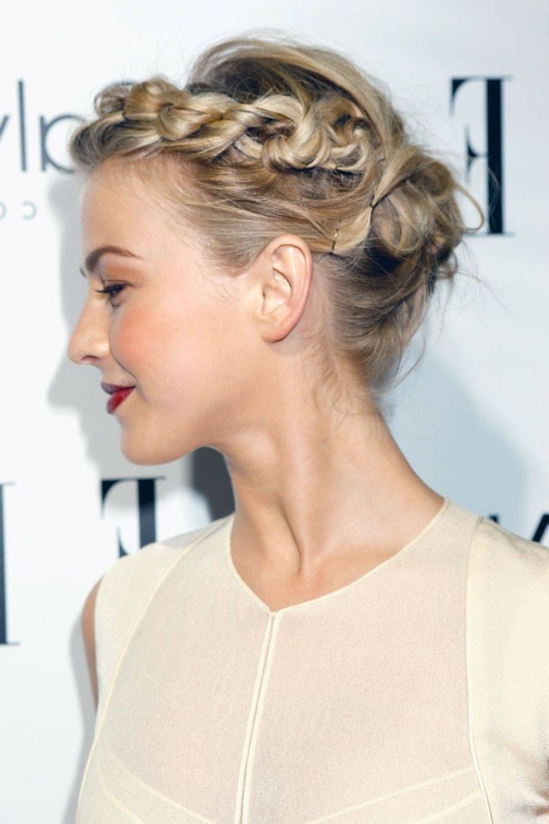 2018 Platinum Braided Updo Blonde Hairstyles Inside Lovely Blonde Updo With Crown Braid (View 11 of 20)