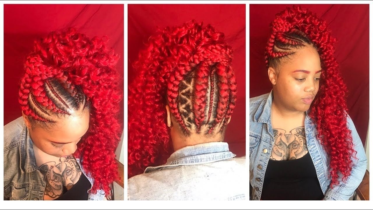 2018 Pony Hairstyles With Curled Bangs And Cornrows Throughout Feed In Braids With Invisible Ponytail Tutoial – Youtube (View 12 of 20)