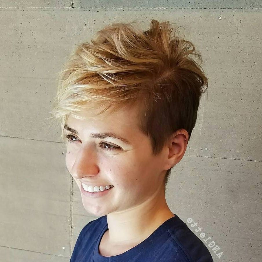 40 Bold And Gorgeous Asymmetrical Pixie Cuts Inside Newest Disconnected Blonde Balayage Pixie Hairstyles (View 17 of 20)