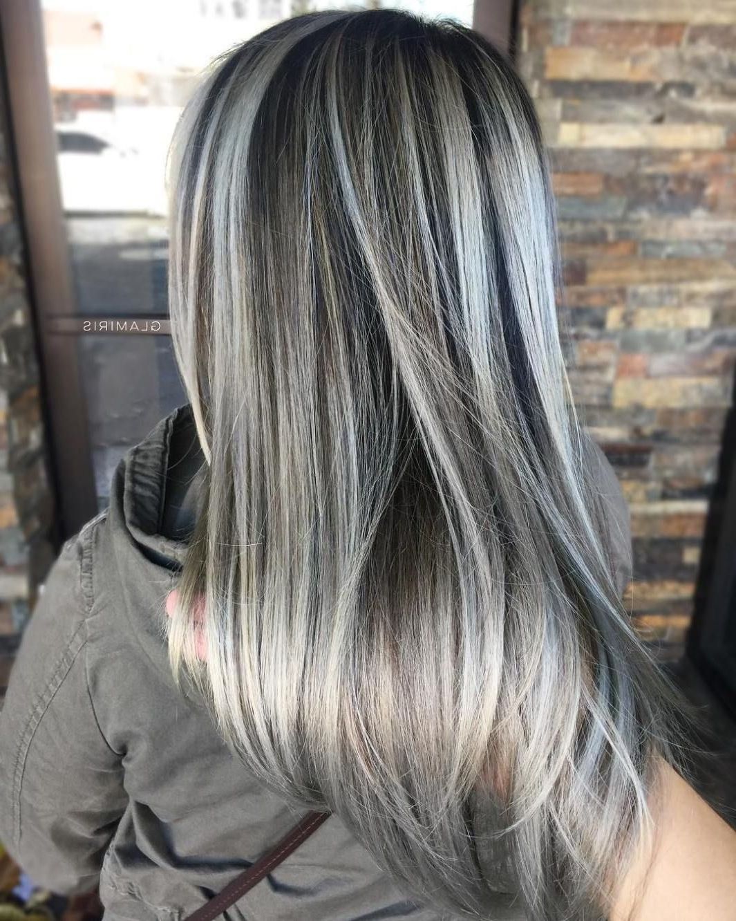 45 Shades Of Grey: Silver And White Highlights For Eternal Youth In Recent Dark Brown Hair Hairstyles With Silver Blonde Highlights (View 1 of 20)