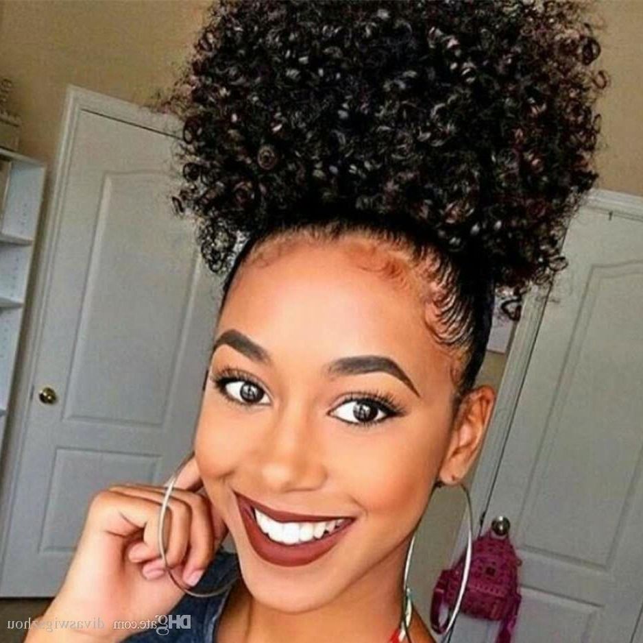 African American Afro Short Kinky Curly Wrap Drawstring Puff In Recent Curly Blonde Afro Puff Ponytail Hairstyles (View 1 of 20)