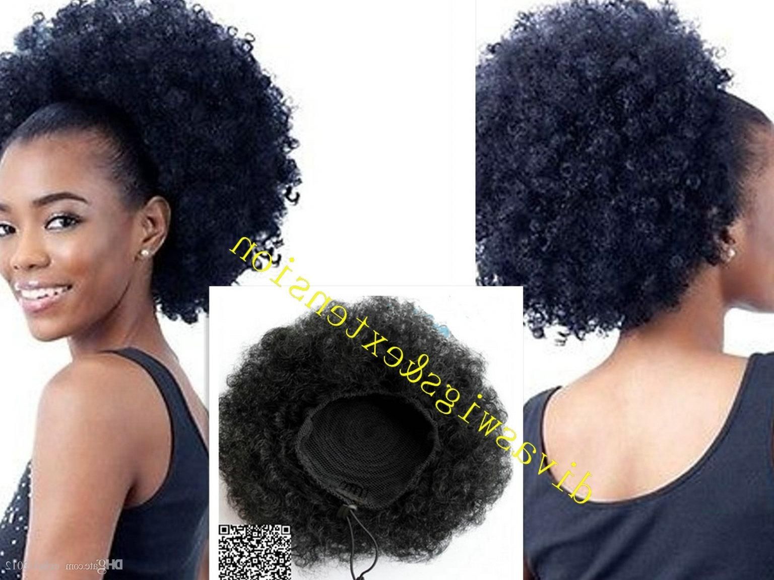 Big Jet Black Puff Clip In Kinky Curly Brazilian Hair Drawstring Within Popular Jet Black Pony Hairstyles With Volume (View 6 of 20)