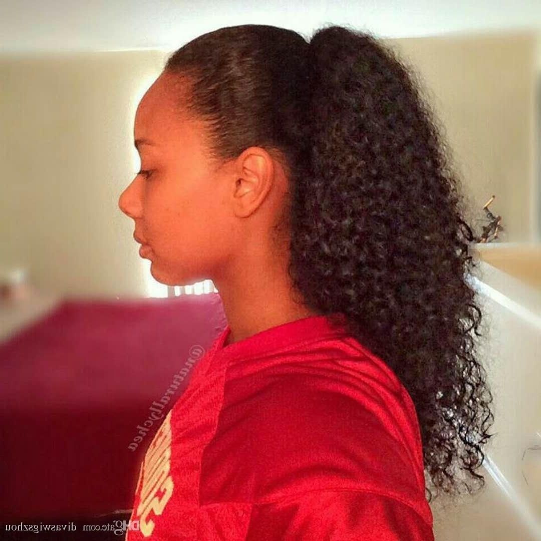 Clip In Ponytails Curly Wave Human Hair Drawstring Ponytail Curly Within Most Recent High Black Pony Hairstyles For Relaxed Hair (Gallery 17 of 20)