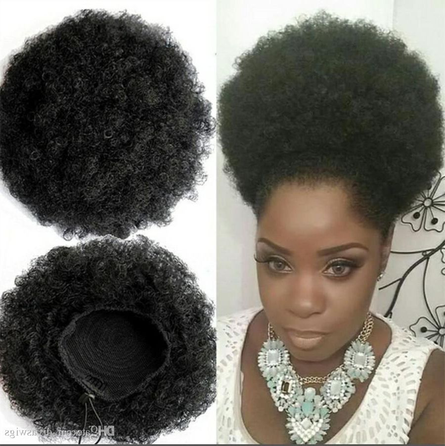 Clip In Ponytails Virgin Brazilian Human Real Hair 120g Afro Puff Throughout Favorite Afro Style Ponytail Hairstyles (Gallery 19 of 20)