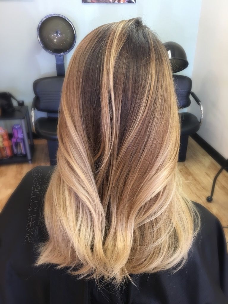 Current Dark Roots Blonde Hairstyles With Honey Highlights In Warm Golden Honey Platinum Balayage Highlights For Dark Blonde Hair (View 1 of 20)