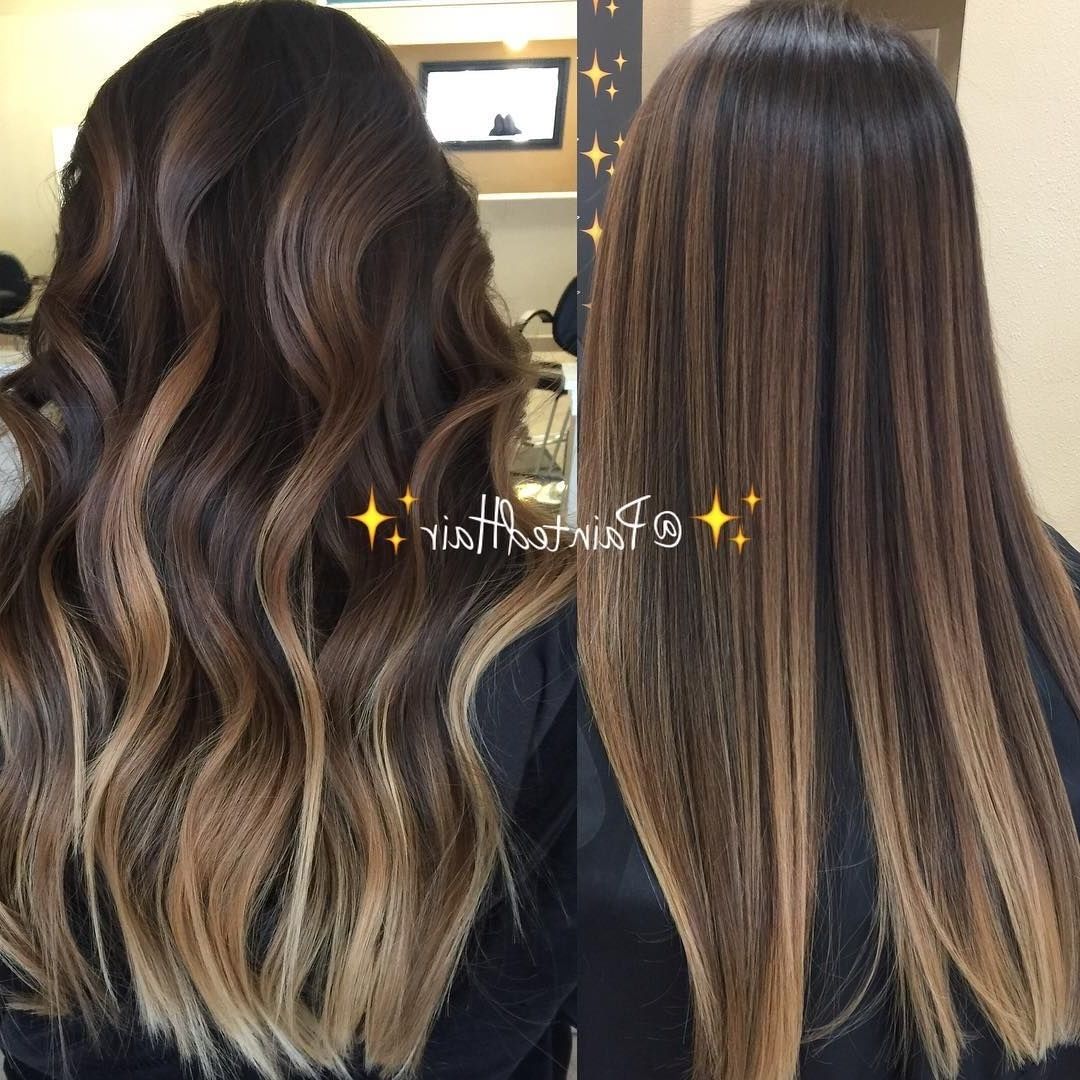 ✨❤️maple Beige Brunette ✨painted Hair✨straight And Waved Throughout Fashionable Maple Bronde Hairstyles With Highlights (View 3 of 20)